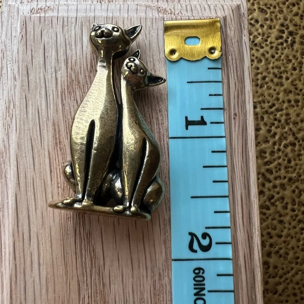 Gold Tone Couple Cats Figurine Mini Cat Decor Cat Lovers Gift